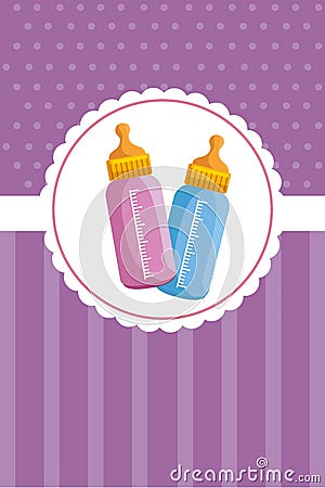 postcard with bottles milk baby Cartoon Illustration