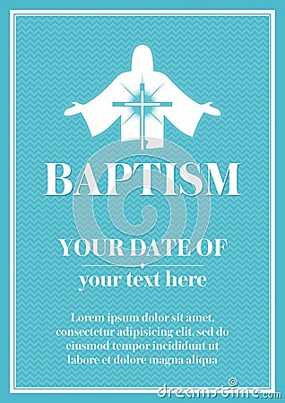 Postcard Christian baptism. Invitation congratulation certificate Vector Illustration