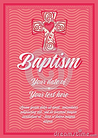 Postcard Christian baptism. Invitation congratulation certificate Vector Illustration