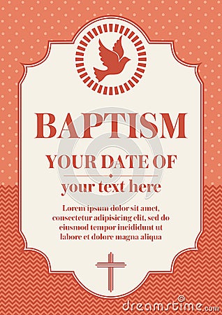 Postcard Christian baptism. Invitation congratulation certificate Vector Illustration