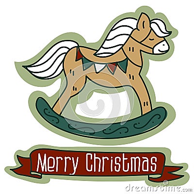 postcard with a Christmas toy in the form of a rocking horse, a cartoon Christmas vector illustration. A postcard for Vector Illustration