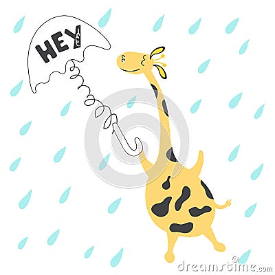 Postcard giraffe with the phrase Beautiful. Sketch for the holiday of Lovers Vector Illustration