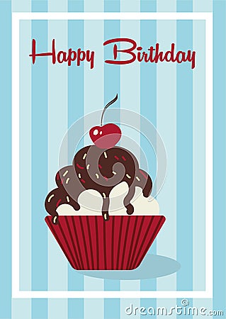 Postcard Happy Birthday cherry Stock Photo