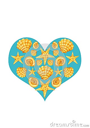 Postcard heart of seashells Cartoon Illustration