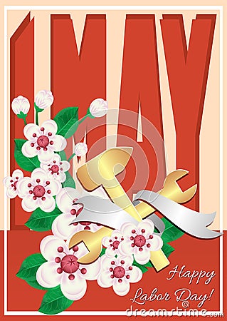Postcard for holiday of Spring and Labor. Mayday Vector Illustration