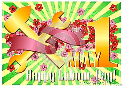 Postcard for holiday of Spring and Labor. Mayday Vector Illustration