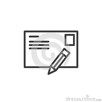 Postcard letter and pen line icon Vector Illustration