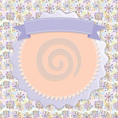 Postcard Lilac snowflakes, colorful circles, vintage ribbon. vector Vector Illustration