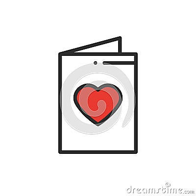 Postcard line icon. Happy Valentine day sign and symbol. Love couple relationship dating wedding day invitation theme Vector Illustration