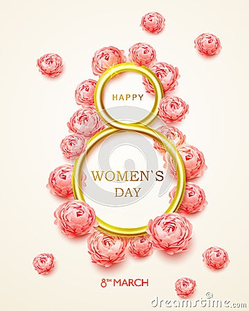 Postcard on 8 march international women's day. 8 march modern background design with realistic golden Inscription Vector Illustration