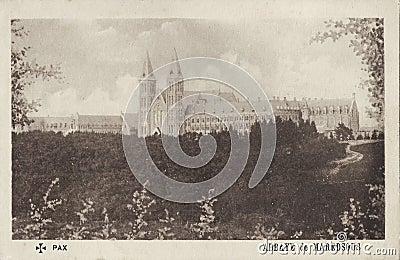 Postcard from 1900-1920showing the Maredsous Abbey l`Abbaye de Maredsous or Abdij de Maredsous Editorial Stock Photo