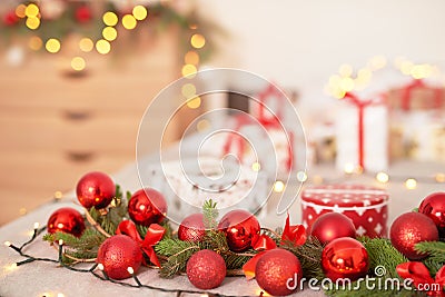 Postcard template, Christmas decorations Stock Photo
