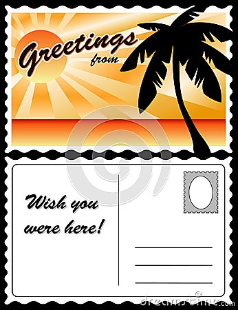 Postcard, Tropical Landscape Vector Illustration