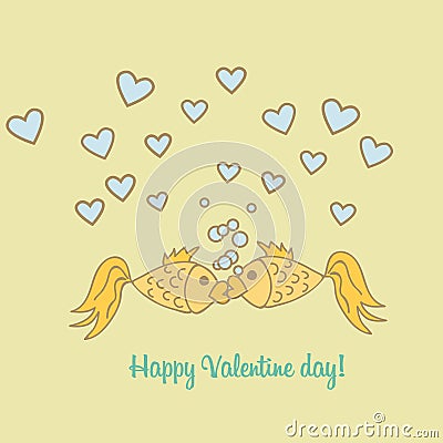 Postcard Valentine Day goldfish Vector Illustration