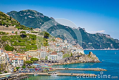 Postcard view of Amalfi, Amalfi Coast, Campania, Italy Stock Photo