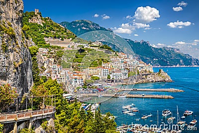 Postcard view of Amalfi, Amalfi Coast, Campania, Italy Editorial Stock Photo