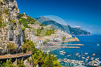 Postcard view of Amalfi, Amalfi Coast, Campania, Italy Stock Photo