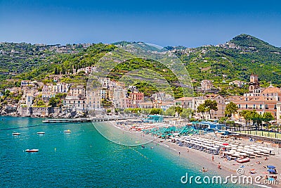 Postcard view of Minori, Amalfi Coast, Campania, Italy Stock Photo