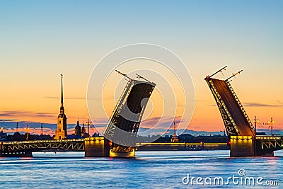 Postcard view of Palace Bridge in St. Petersburg, Stock Photo