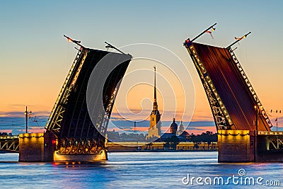 Postcard view of Palace Bridge in St. Petersburg, Stock Photo