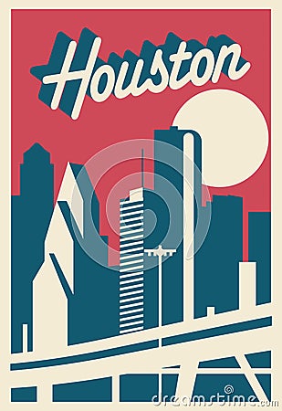 Houston Texas postcard Cartoon Illustration