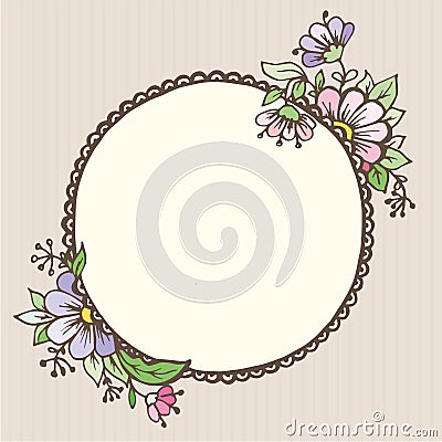 Postcards doodle oval with flowers Vector Illustration