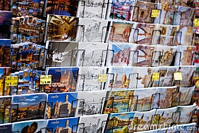 Postcards in a gift shop, Florence, Italy Editorial Stock Photo