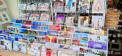 Postcards for sale at Souvenir shop in George town, Penang, Malayasia Editorial Stock Photo