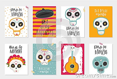 The postcards with traditional sugar skulls Vector Illustration