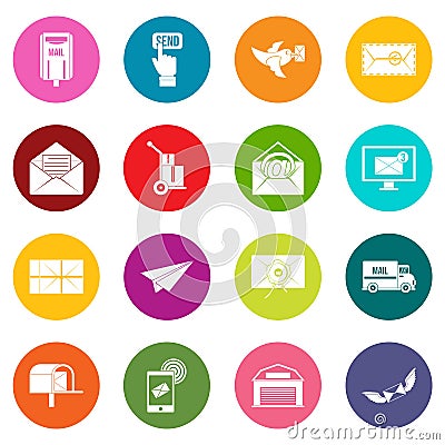 Poste service icons many colors set Vector Illustration