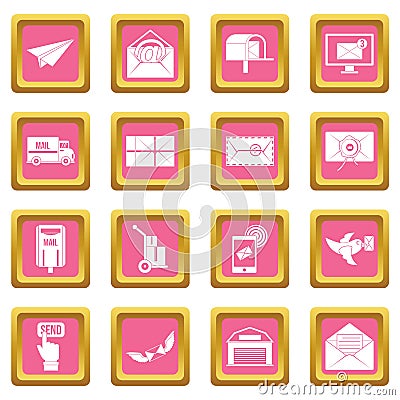 Poste service icons pink Vector Illustration