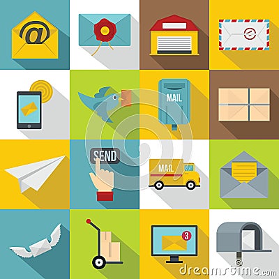 Poste service icons set, flat style Vector Illustration