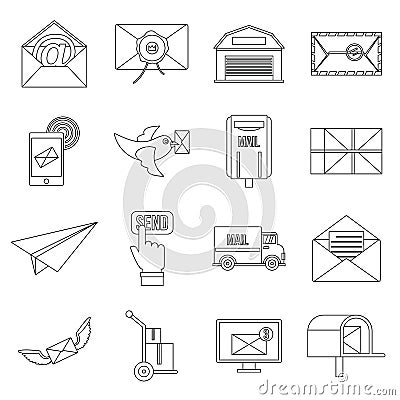 Poste service icons set, flat style Vector Illustration