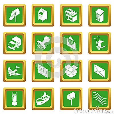 Poste service icons set green square vector Vector Illustration