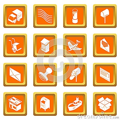 Poste service icons set orange square Stock Photo