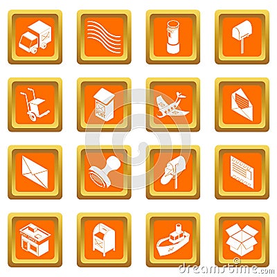 Poste service icons set orange square vector Vector Illustration