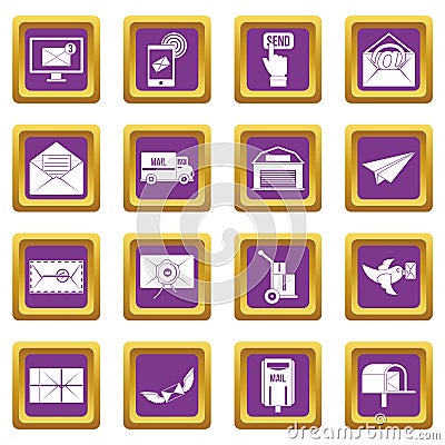 Poste service icons set purple Vector Illustration