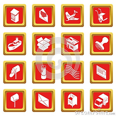 Poste service icons set red square vector Vector Illustration