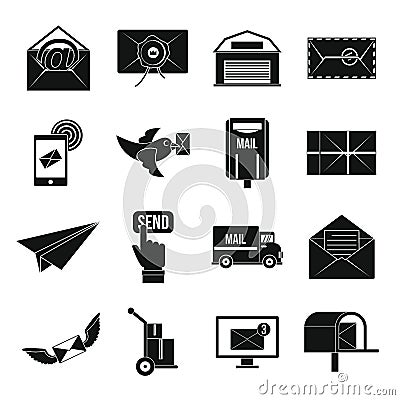 Poste service icons set, simple style Vector Illustration