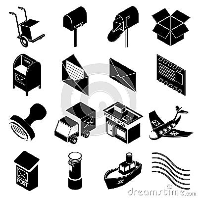 Poste service icons set, simple style Vector Illustration