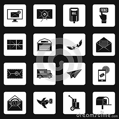 Poste service icons set squares vector Vector Illustration