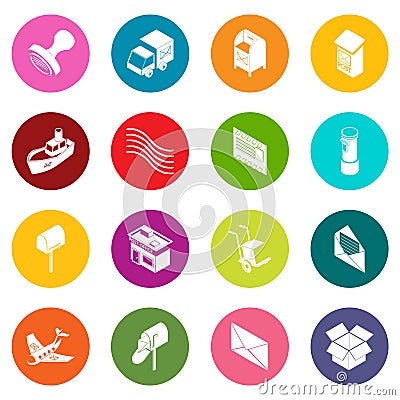 Poste service icons set colorful circles vector Vector Illustration