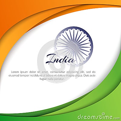 Poster with abstract curved lines of colors of the national flag of India and the name of the country India Abstract modern Vector Illustration