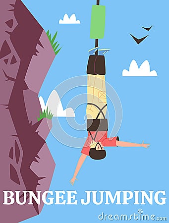 Poster for advertise extreme sport or fun adrenaline entertainment bungee jumping Vector Illustration