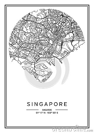 Black and white printable Singapore city map, poster design. Vector Illustration