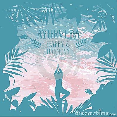 Poster for ayurveda and yoga with exotic frame and yoga human Vector Illustration