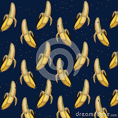 Poster with bananas. Blue background Stock Photo