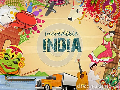 Poster or banner design of Incredible India. Stock Photo