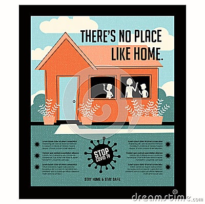 Poster or banner encouraging people to stay at home during coronavirus covid19 pandemic. Vector Illustration