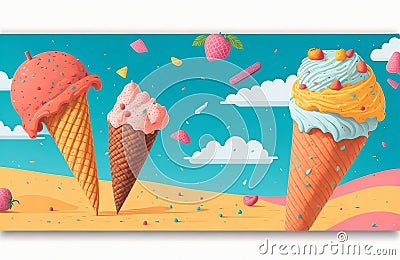 Poster banner enjoying summer dessert eating soft cone icecream with space area Stock Photo